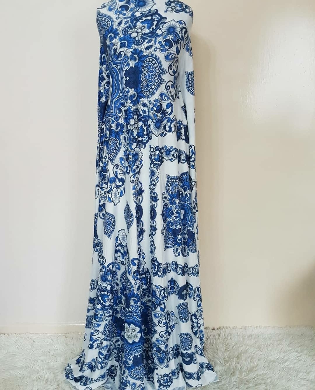 Blue and white paisley maxi dress - Purity Clothing