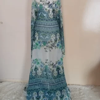 Scarf pattern teal maxi dress
