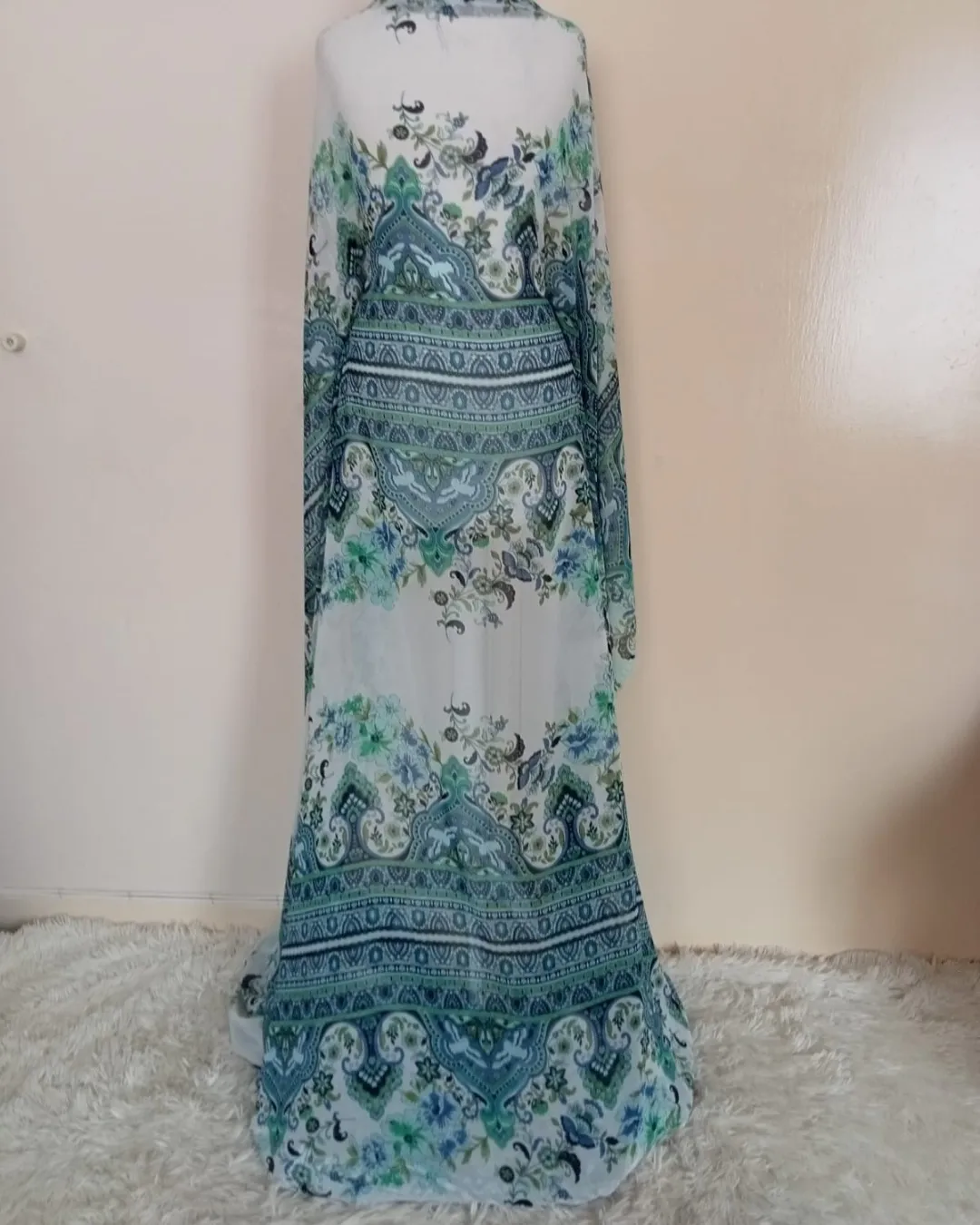 Scarf pattern teal maxi dress